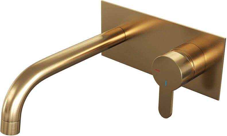 Brauer Gold Edition Wastafelmengkraan inbouw gebogen uitloop links hendel plat smal afdekplaat model D 1 PVD geborsteld goud 5-GG-004-B4