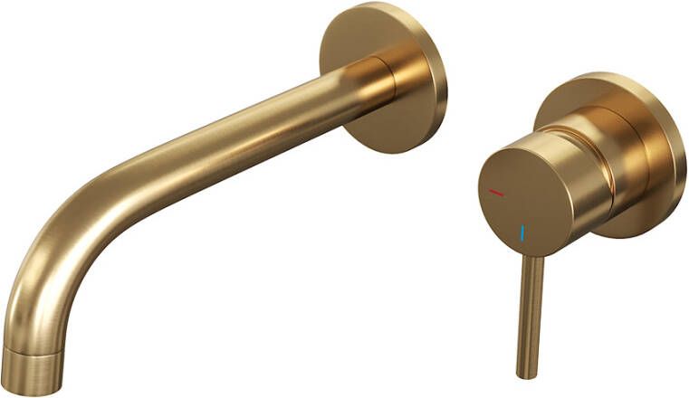 Brauer Inbouw Wastafelmengkraan Gold Edition Coldstart Gebogen Uitloop Ronde Hendel Rechts Geborsteld Goud PVD Met Rozetten - Foto 2