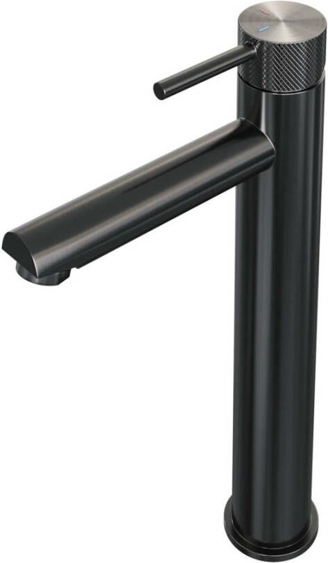 Brauer Gunmetal Carving verhoogde wastafelkraan met lange ronde handgreep en ColdStart gunmetal geborsteld PVD