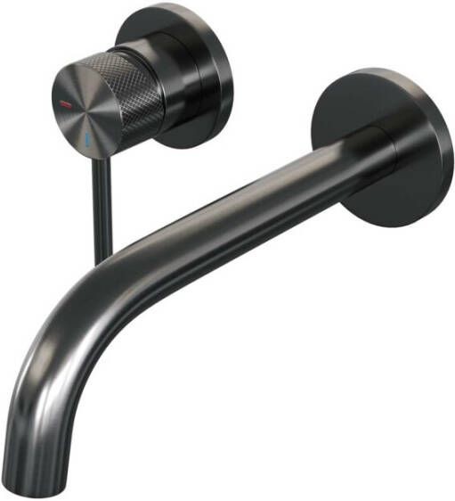 Brauer Gunmetal Carving Wastafelmengkraan inbouw gebogen uitloop rechts hendel lang smal carving- model A2 PVD geborsteld gunmetal 5-GM-083-B6-65