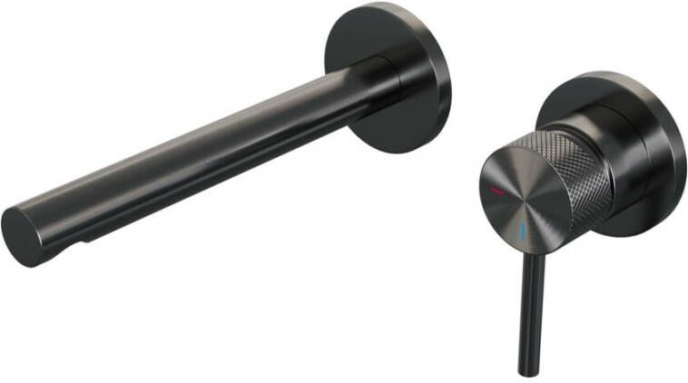 Brauer Gunmetal Carving Wastafelmengkraan inbouw rechte uitloop links hendel lang smal carving- model A 1 PVD geborsteld gunmetal 5-GM-004-S6-65