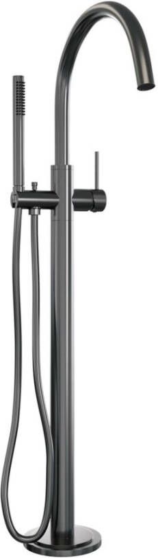 Brauer Badkraan Vrijstaand Gunmetal Carving Set 01 Mengkraan Rond Geborsteld Gunmetal PVD 1 Greeps met Staafhanddouche - Foto 2