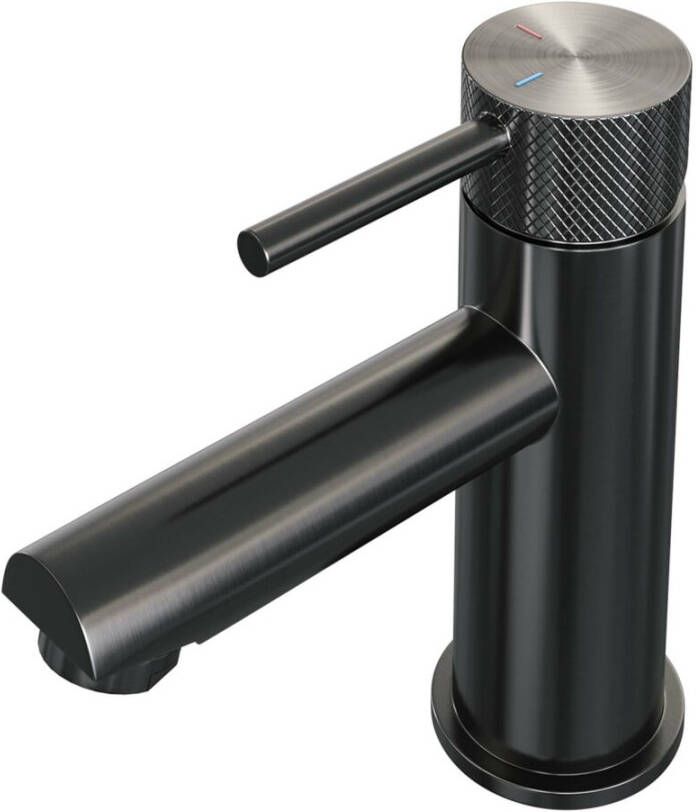 Brauer Wastafelmengkraan Gunmetal Carving Coldstart Opbouw Laag Ronde Hendel Geborsteld Gunmetal PVD