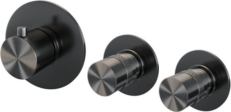 Brauer Gunmetal Edition inbouwthermostaat met inbouwdeel 3 gladde knoppen geborsteld gunmetal 5-GM-088