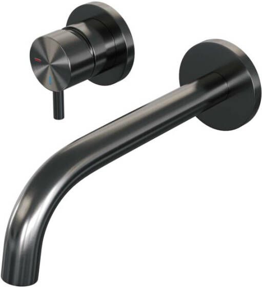 Brauer Inbouw Wastafelmengkraan Gunmetal Edition Coldstart Gebogen Uitloop Korte Ronde Hendel Links Geborsteld Gunmetal PVD Met Rozetten - Foto 2