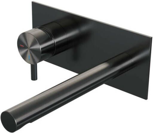 Brauer Inbouw Wastafelmengkraan Gunmetal Edition Coldstart Rechte Uitloop Korte Ronde Hendel Links Geborsteld Gunmetal PVD Met Afdekplaat - Foto 2