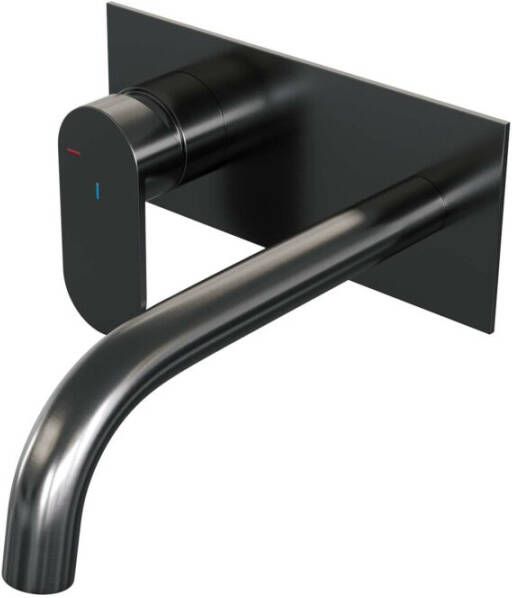 Brauer Gunmetal Edition Wastafelmengkraan inbouw gebogen uitloop rechts brede platte gladde hendel afdekplaat model C2 PVD geborsteld gunmetal 5-GM-083-B3 - Foto 2