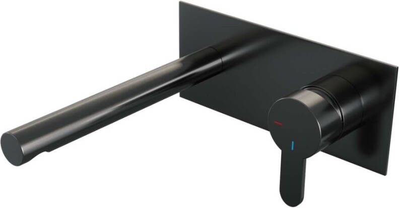 Brauer Inbouw Wastafelmengkraan Gunmetal Edition Coldstart Rechte Uitloop Korte Platte Hendel Rechts Geborsteld Gunmetal PVD Met Afdekplaat - Foto 2