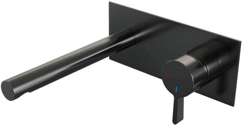 Brauer Inbouw Wastafelmengkraan Gunmetal Edition Coldstart Rechte Uitloop Halfronde Hendel Rechts Geborsteld Gunmetal PVD Met Afdekplaat