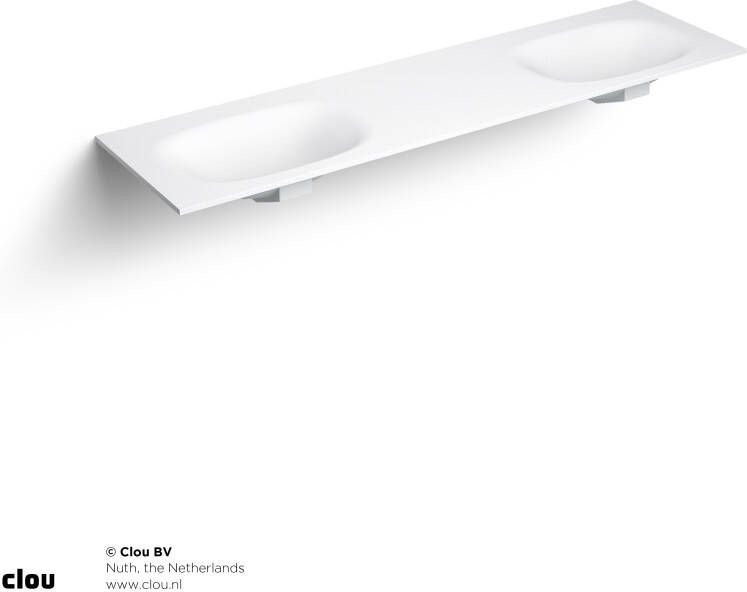Clou Hammock wastafelblad 180x50.3cm dubbele waskom links en rechts zonder kraangaten Aluite Wit mat CL 02.13072.22