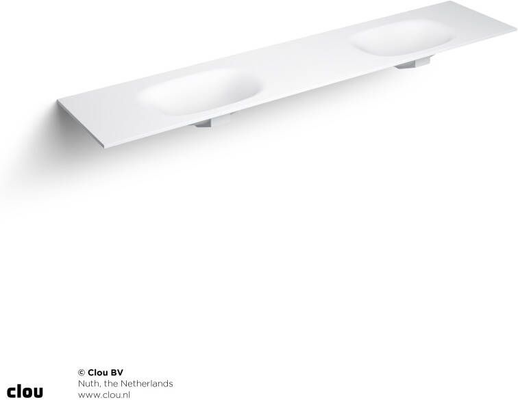 Clou Hammock wastafelblad 220x50.3cm dubbele waskom Aluite Wit mat CL 02.13072.42