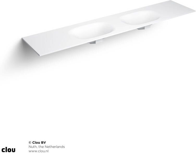 Clou Hammock wastafelblad 220x50.3cm dubbele waskom Aluite Wit mat CL 02.13070.43