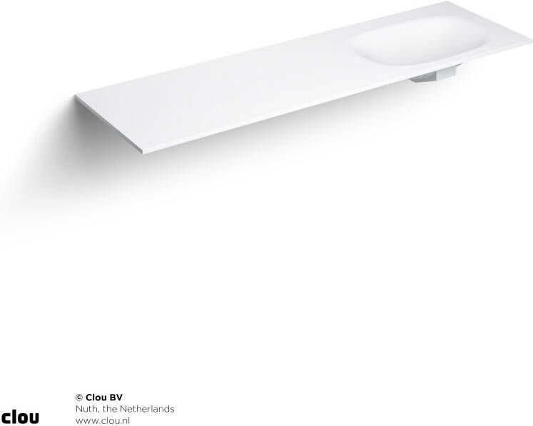 Clou Hammock wastafelblad 160x50.3cm enkele waskom uiters rechts Aluite Wit mat CL 02.13074.17.R