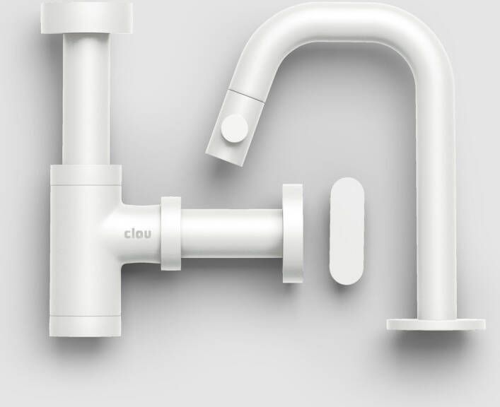 Clou Toiletkraan Set Opbouw Kaldur Koudwaterkraan Mat Wit met Sifon en Afvoerplug tbv (New)Flush First Fonteinen - Foto 2