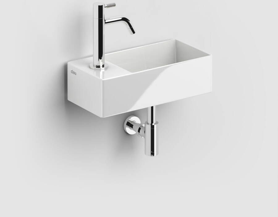 Clou New Flush 3 fontein links wit keramiek met kraangat inclusief afvoerset 35x18x10 (bxdxh)