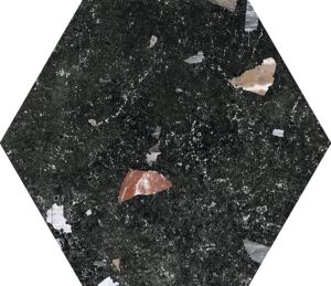 Codicer Sonar Dark hexagon terrazzo vloertegel 25x22 zwart