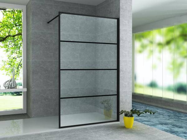 Bewonen Aloni inloopdouche wand met raster 8mm 100x200cm mat zwart