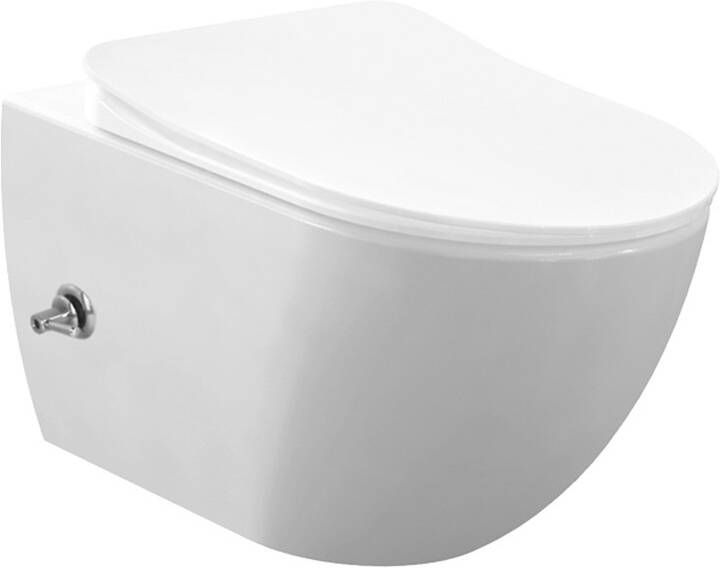 Creavit Toiletpot Hangend 35.2x51x34.3cm Wandcloset Keramiek Glans Wit Diepspoel Rimless met Bidet Koud Warm Water