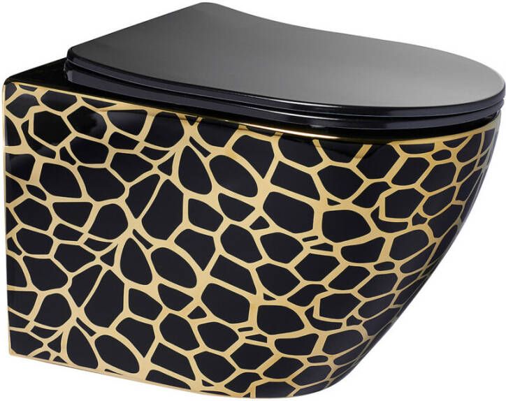 DATEG Livorno rimless hangend toilet 48 luipaard zwart goud