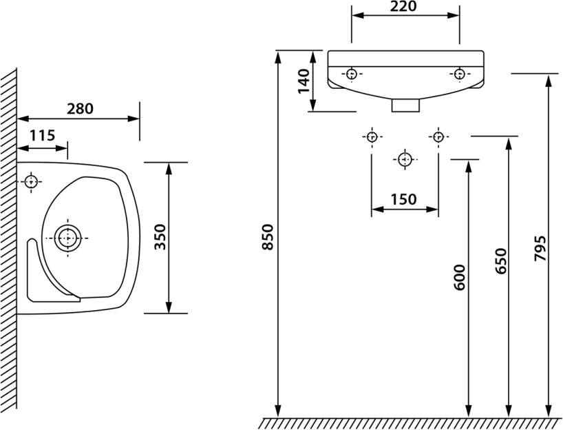 Aqualine Cloakroom keramische wastafel 35x28cm