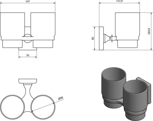 Aqualine Rumba dubbele bekerhouder matglas