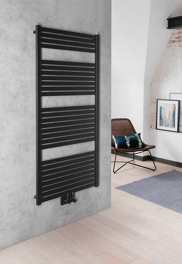 Aqualine Tondi handdoek radiator 60x133 mat zwart