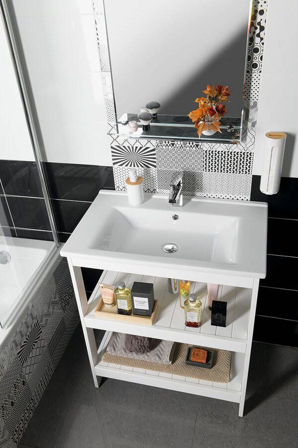 Aqualine Zuno 75 Wastafel voor badkamermeubel 75x45 wit