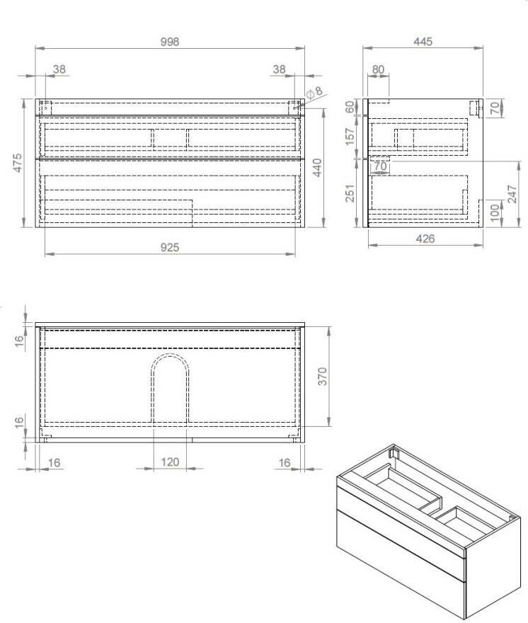 Best design Beauty 140 Greeploos meubel onderkast 140cm mat zwart