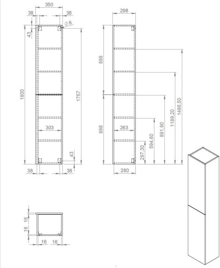 Best design Blica Grey hoge kolomkast 180cm grijs eiken