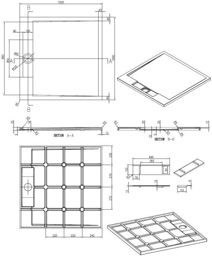 Best design Decent Just Solid douchebak 100x100cm lava grijs