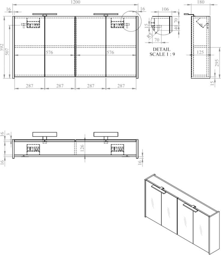 Best design Happy spiegelkast met verlichting 120x60 glans wit