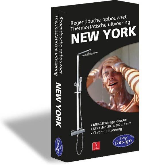 Best design New York Regendouche opbouwset thermostatisch chroom