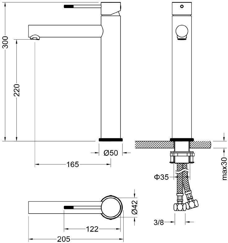 Best design Solution Ore hoge wastafel mengkraan RVS-304 30 cm