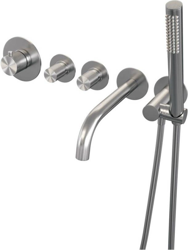 Brauer Brushed Carving inbouw badkraan met uitloop en staafhanddouche nikkel