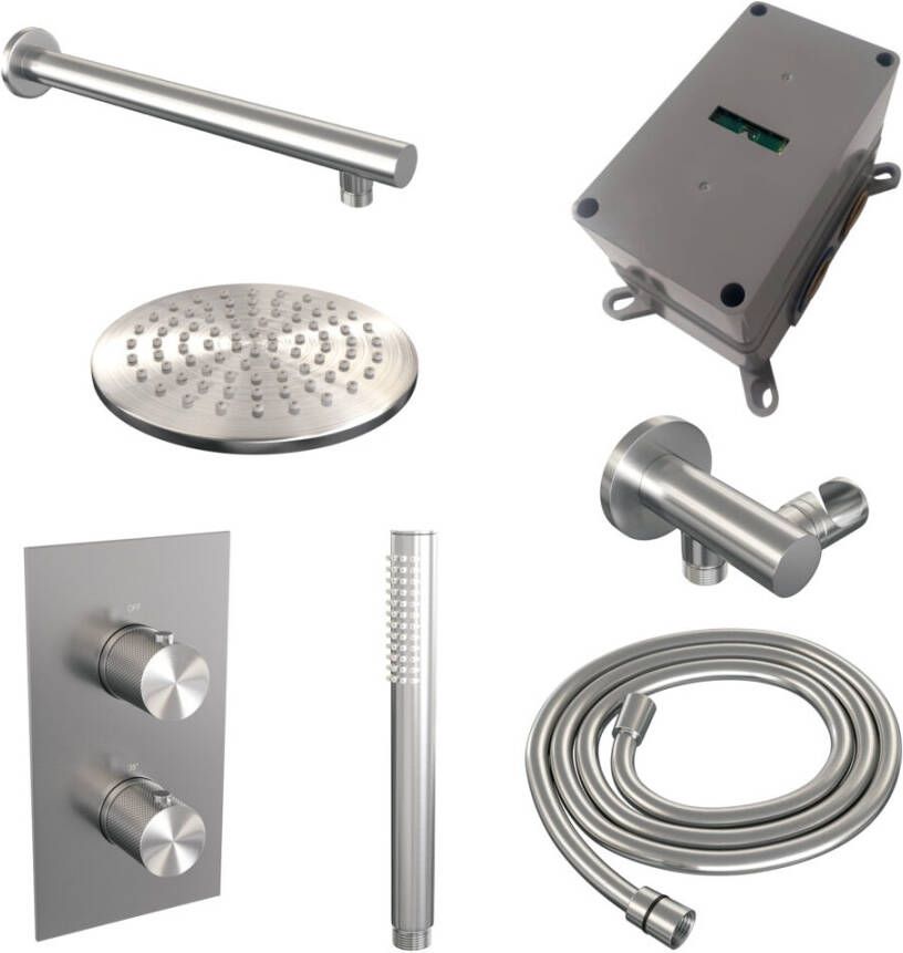 Brauer Brushed Carving inbouw doucheset rechte muurarm en staafhanddouche 3-weg 20 nikkel