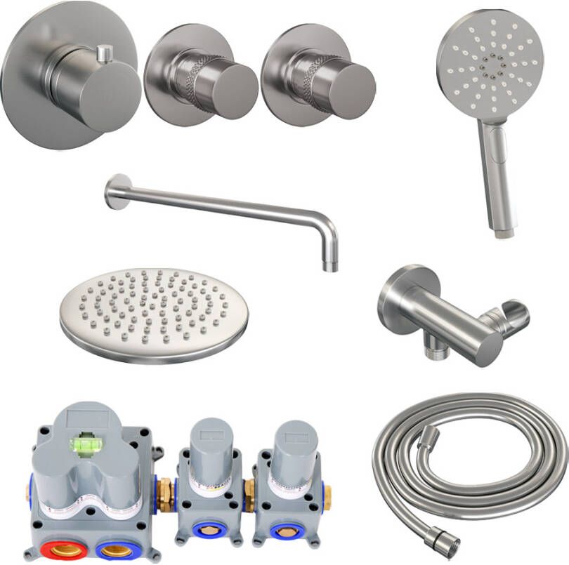 Brauer Brushed Edition doucheset gebogen muurbuis en ronde handdouche 20 nikkel