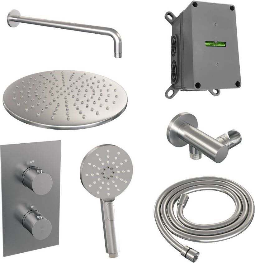 Brauer Brushed Edition doucheset gebogen muurbuis en ronde handdouche 3-weg 30 nikkel