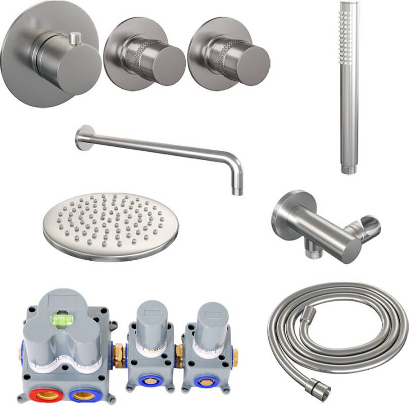 Brauer Brushed Edition doucheset gebogen muurbuis en staafhanddouche 20 nikkel