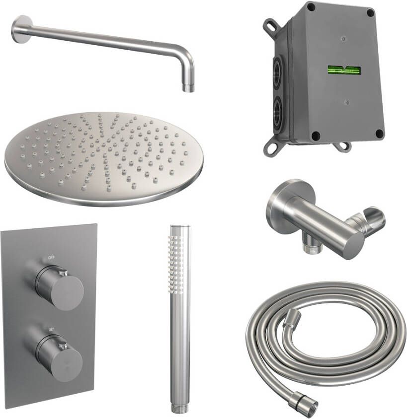 Brauer Brushed Edition doucheset gebogen muurbuis en staafhanddouche 3-weg 30 nikkel