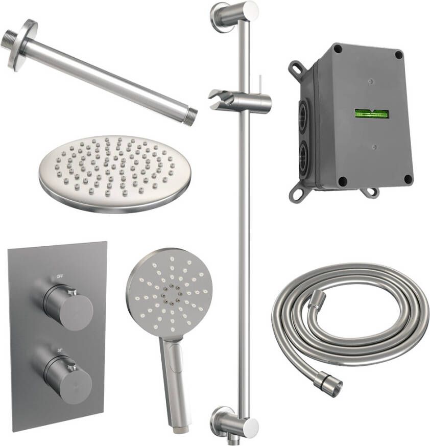 Brauer Brushed Edition doucheset glijstang en ronde handdouche 3-weg 20 nikkel