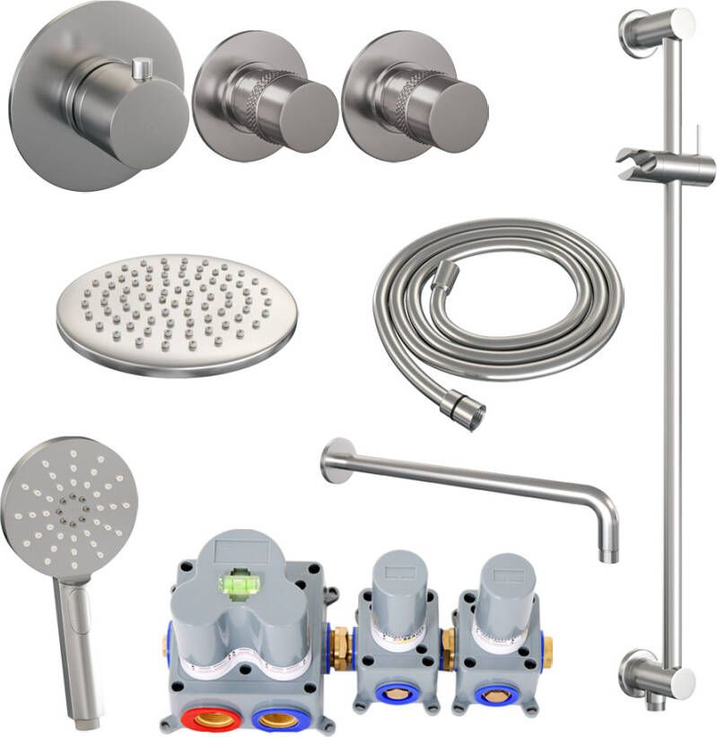 Brauer Brushed Edition doucheset glijstang gebogen muurbuis en ronde handdouche 20 nikkel