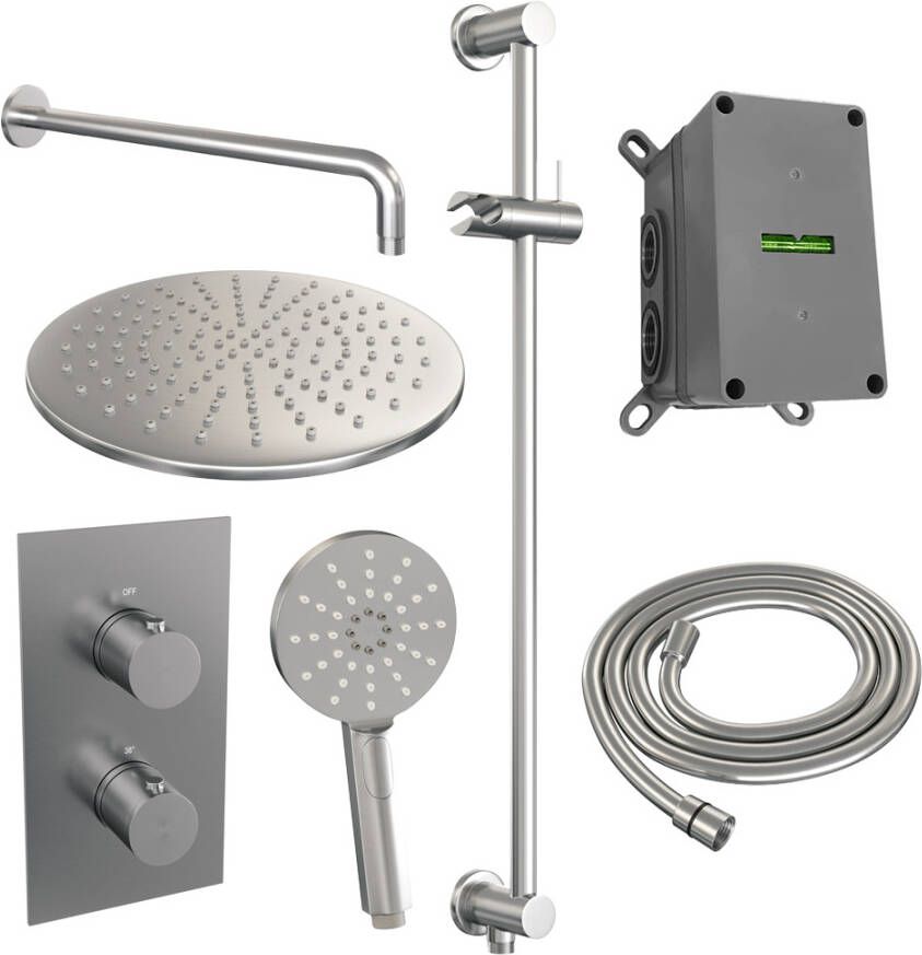 Brauer Brushed Edition doucheset glijstang gebogen muurbuis en ronde handdouche 3-weg 30 nikkel