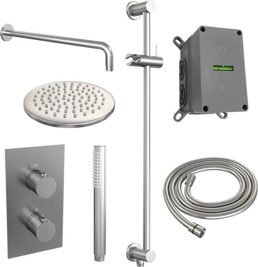 Brauer Brushed Edition doucheset glijstang gebogen muurbuis en staafhanddouche 3-weg 20 nikkel