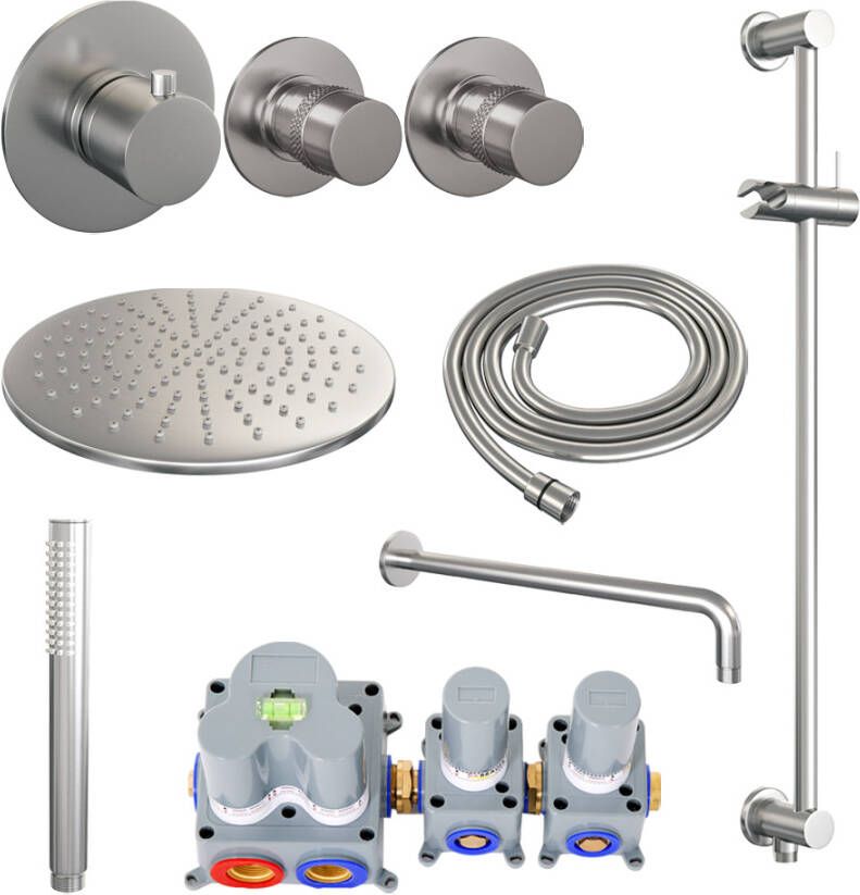 Brauer Brushed Edition doucheset glijstang gebogen muurbuis en staafhanddouche 30 nikkel