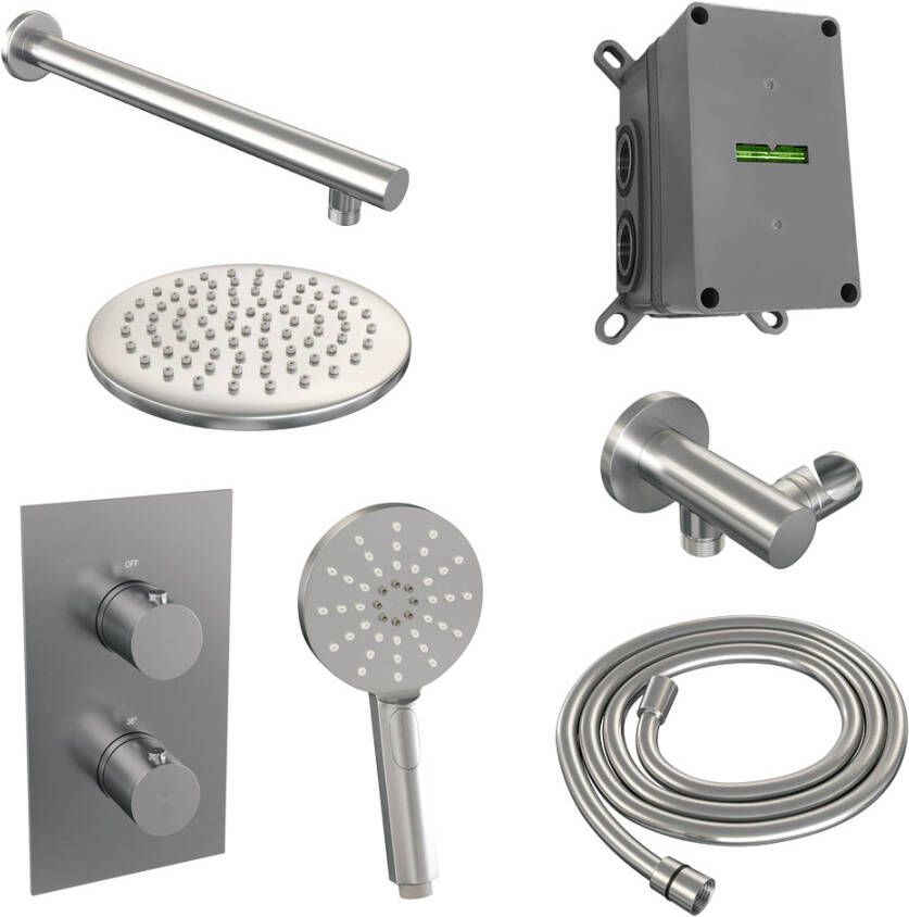 Brauer Brushed Edition doucheset rechte muurbuis en ronde handdouche 3-weg 20 nikkel