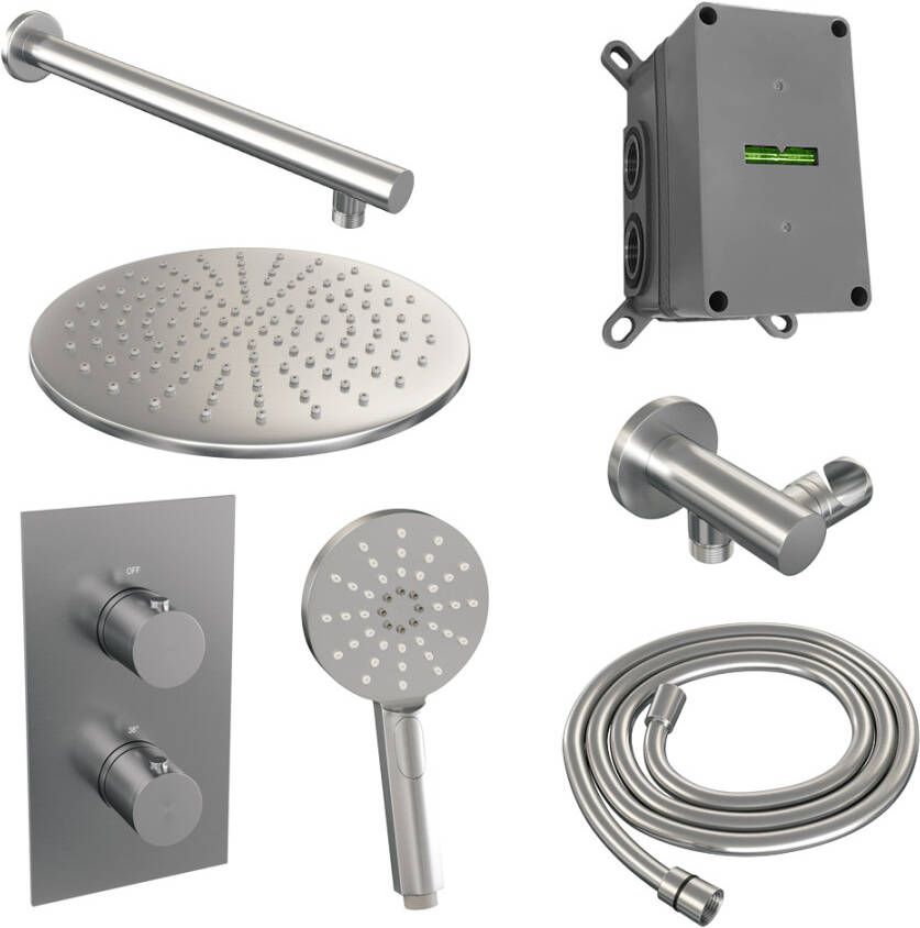 Brauer Brushed Edition doucheset rechte muurbuis en ronde handdouche 3-weg 30 nikkel