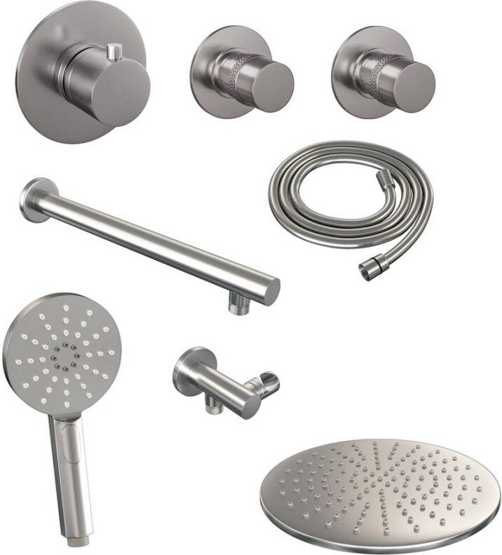 Brauer Brushed Edition doucheset rechte muurbuis en ronde handdouche 30 nikkel