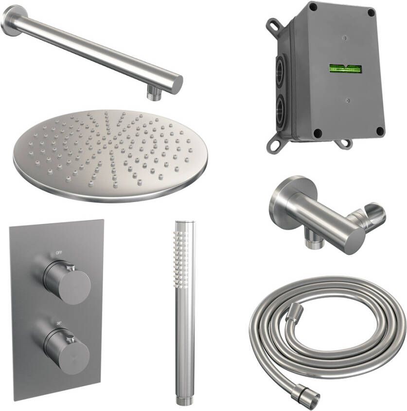 Brauer Brushed Edition doucheset rechte muurbuis en staafhanddouche 3-weg 30 nikkel