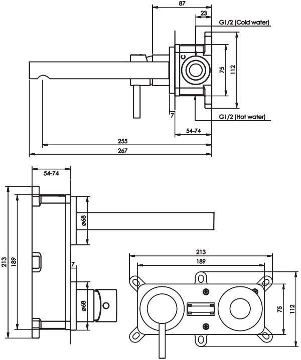 Brauer Brushed Edition inbouw wastafelkraan met rechte uitloop en brede staaf nikkel