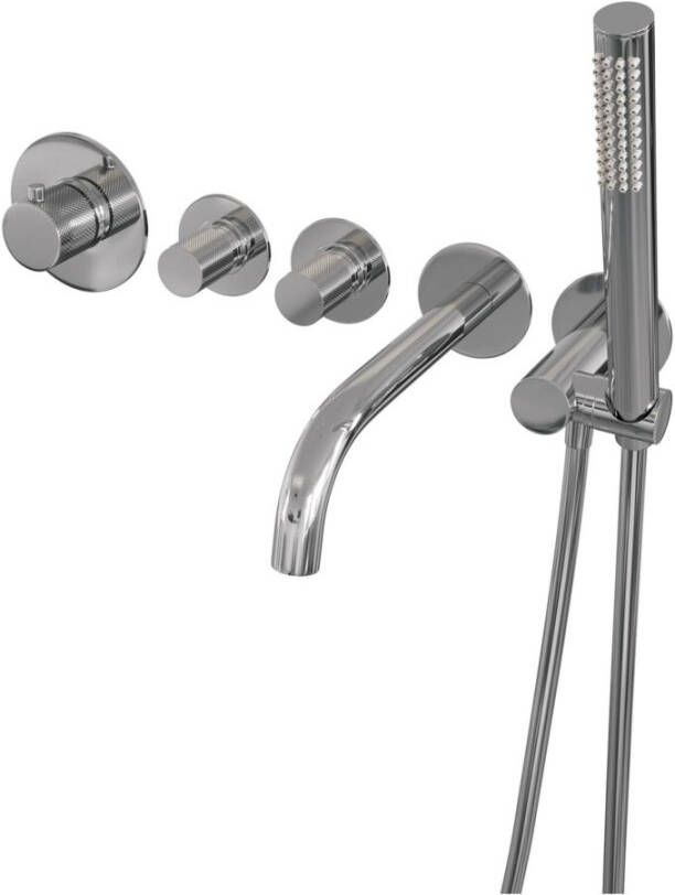 Brauer Chrome Carving inbouw badkraan met uitloop en staafhanddouche chroom